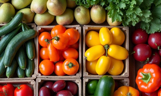 A vibrant shot of freshly harvested produce in crates.